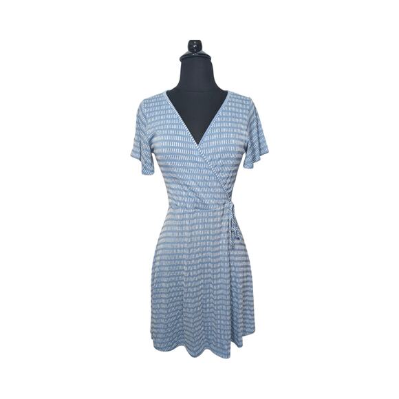 Caution to the Wind Blue & White Wrap Mini Dress S | Flutter Sleeve Cottagecore - Picture 1 of 11